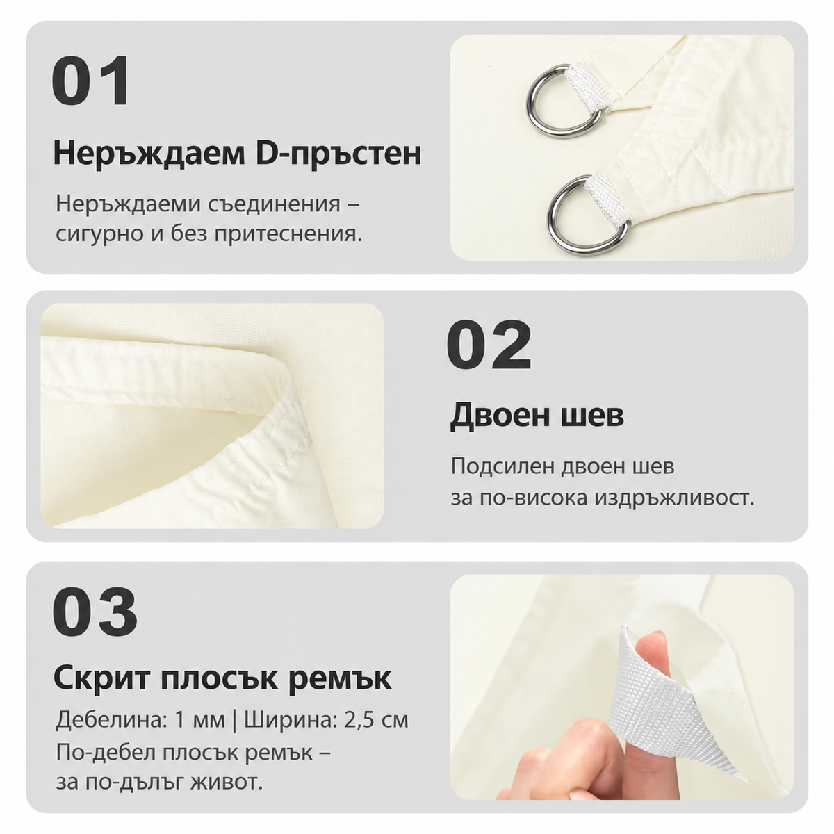 Водоустойчива триъгълна тента с UV защита, 2x2x2 м