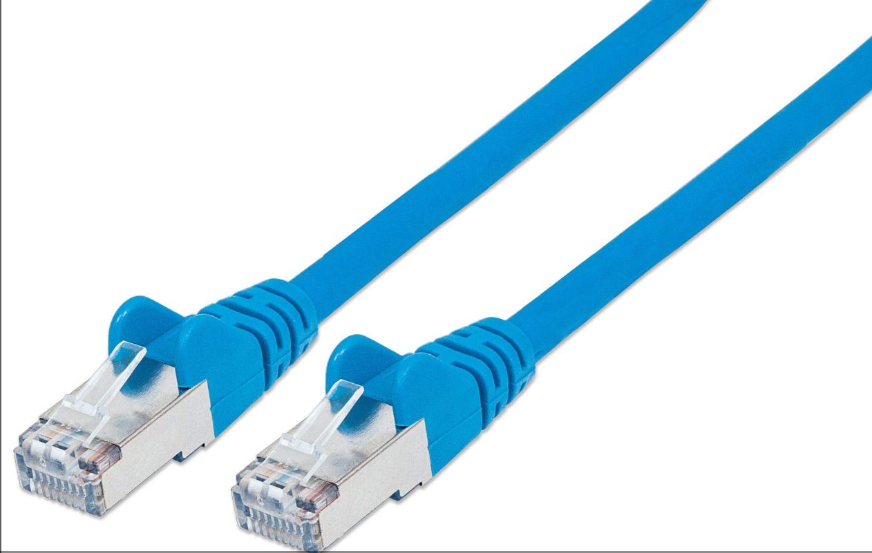 Екраниран мрежов LAN кабел Intellinet Cat6A S/FTP (100% мед), 1 метър, син
