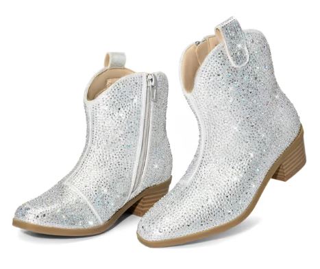 Момичешки коубойски боти с кристали DREAM PAIRS, Сребърни