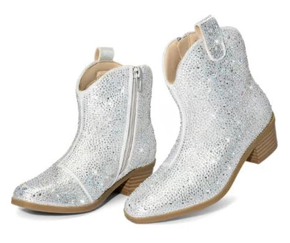 Момичешки коубойски боти с кристали DREAM PAIRS, Сребърни