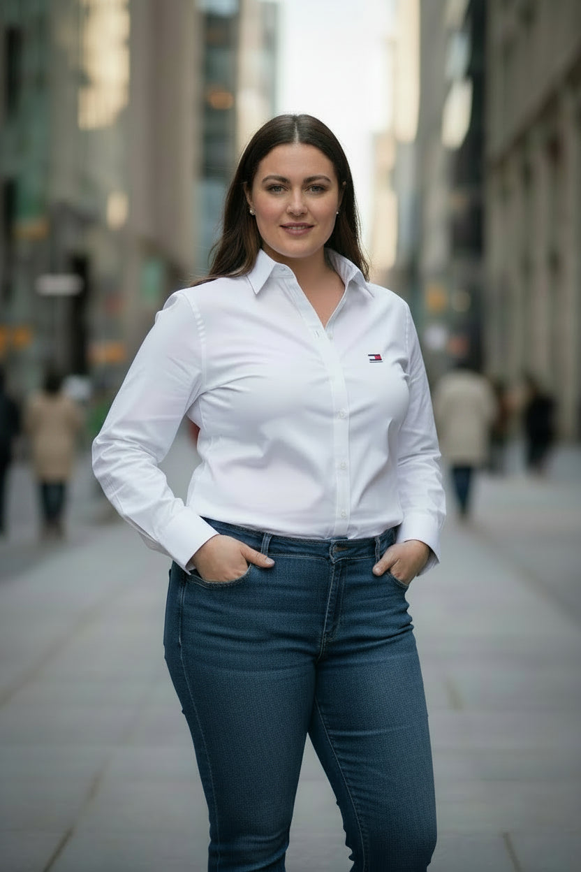 Дамска бяла риза големи размери Tommy Hilfiger Curve Oxford