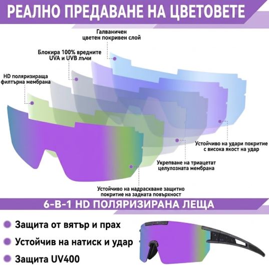Мъжки поляризирани спортни очила за колоездене YUNYAKARSA UV400, Черни