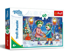 Детски пъзел Trefl - Семейство Трефлик през зимата (60 части)