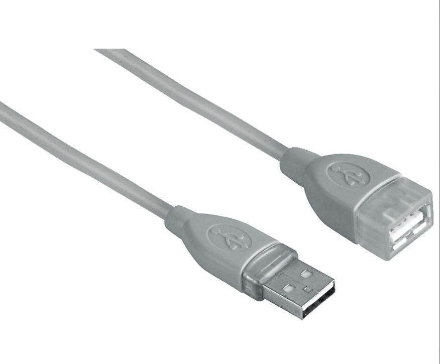 Удължителен USB 2.0 кабел Hama (Type-A мъжко към женско), 0.5 метра, Сив