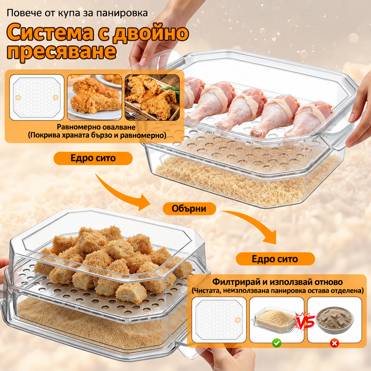 XL купа за паниране с капак и 2 разделителя