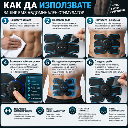 EMS електростимулатор за корем и тяло TICONN Smart Fitness