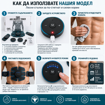 EMS електростимулатор за корем и тяло TICONN Smart Fitness