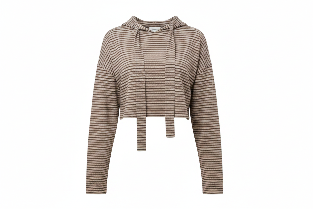 Striped Knit Cropped Hoodie